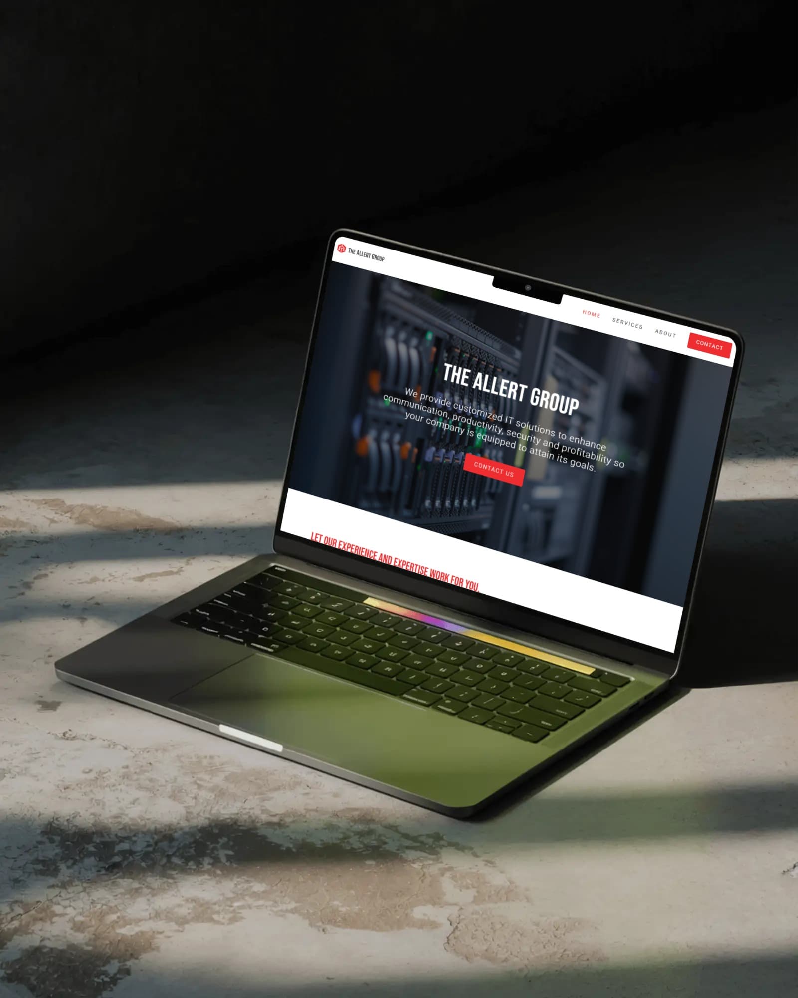 Brand-led homepage: confident positioning, then immediate access to service pillars and contact.